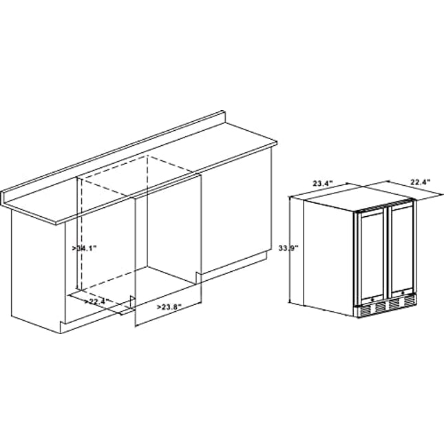 STAIGIS Wine Fridge, 24 inch Wine and Beverage Refrigerator Under Counter, Dual Zone w/ 60 Cans and 20 Bottles Capacity, Digital Touch Control