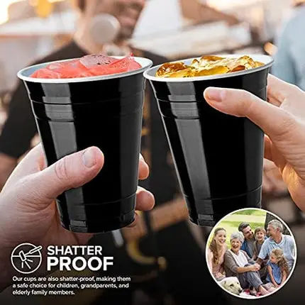 Stock Your Home Black Plastic Cups Disposable, 16oz (50 Count) Heavy-Duty, Large Party Cup Pack Bulk Pack for Drinking Punch, Soda, Wine, Beer, 4th of July, Halloween