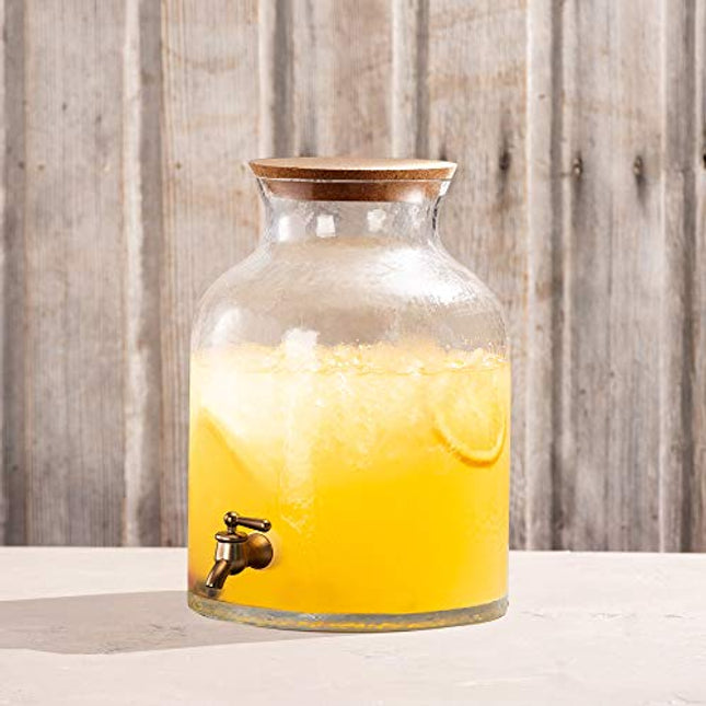 Style Setter Beverage Drink Dispensers Glass & Cork Lid, Clear, 2.7 Gallon