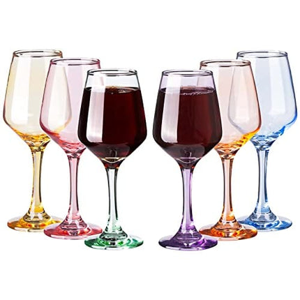 SUNNOW 12 Ounce Multicolor Crystal Wine Glass,for Home Dinning, Bar and Party,Set of 6