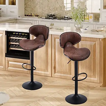 SUPERJARE Adjustable Counter Height Bar Stools Set of 2, Swivel Tall Kitchen Counter Island Dining Chair with Backs, 24” Armless Modern Bar Stool Chairs fit Counter Island from 32” to 44”, Retro Brown
