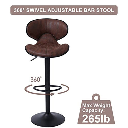 SUPERJARE Adjustable Counter Height Bar Stools Set of 2, Swivel Tall Kitchen Counter Island Dining Chair with Backs, 24” Armless Modern Bar Stool Chairs fit Counter Island from 32” to 44”, Retro Brown