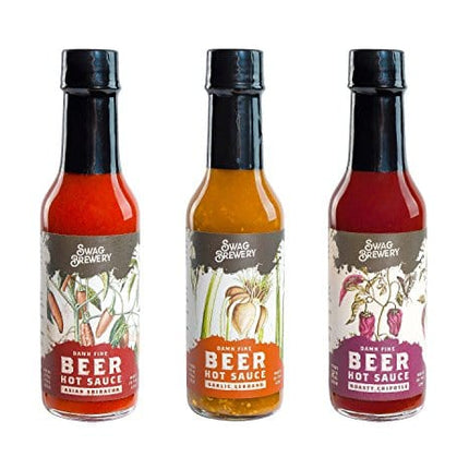 Beer-infused Hot Sauce Variety 3-pack (Includes Asian Sriracha, Garlic Serrano, & Roasty Chipotle) - Craft Beer Gift, Hot Sauce Gift Set, Beer Sauce, BBQ Sauce, Beer Lover, Grill + Man Cave
