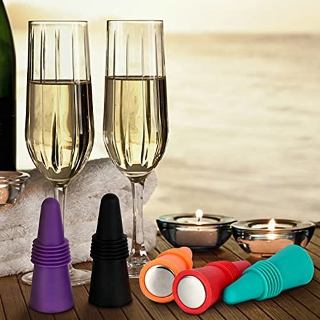 SZUAH Wine Bottle Stopper (Set of 10), Silicone Reusable Wine and Beverage Bottle Stopper with Grip Top, Assorted Color.(Red, Blue, Orange, Purple, Black )