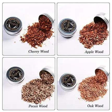 Cocktail Smoker Kit with Torch, Four Kinds of Wood Chips for Whiskey and Bourbon. Infuse Cocktails, Wine, Whiskey, Cheese, Salad and meats. For Your Friends, Husband, Dad.（No Butane）