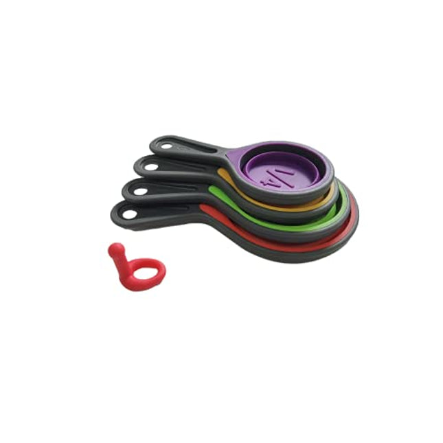 Collapsible Silicone Measuring Cups with 60ml/80ml/125ml/250ml - 4 Piece Set Kitchen Measuring Tools (4 Colors)