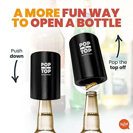 Pop-the-Top Beer Bottle Opener (Stainless): Automatic Bottle Cap Opener, Push Down Pop Off Bar Tool, Soda and Beer Cap Remover, Cool & Fun Gadget
