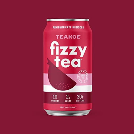 TEAKOE Fizzy Tea | Pomegranate Hibiscus Organic Green Tea | Pomegranate Juice, Hibiscus | Vegan Tea Energy | No Added Sugar, Brewed Iced Tea | 10 Calories, 2g Sugar, 30mg Caffeine (12/12 fl oz Cans)