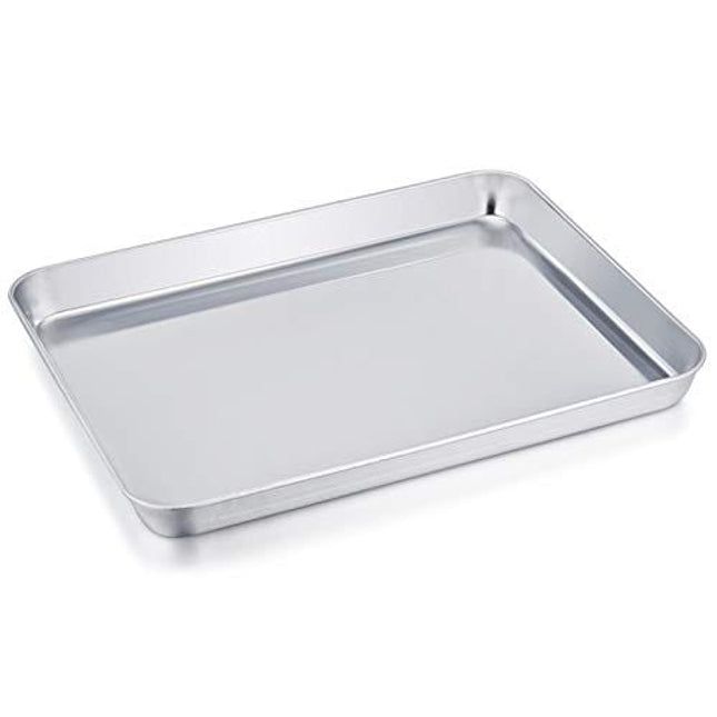 TeamFar Stainless Steel Compact Toaster Oven Pan Tray Ovenware Professional, 8''x10.5''x1'', Heavy Duty & Healthy, Deep Edge, Superior Mirror Finish, Dishwasher Safe