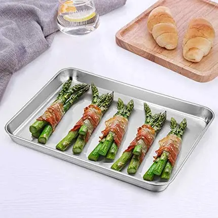 TeamFar Stainless Steel Compact Toaster Oven Pan Tray Ovenware Professional, 8''x10.5''x1'', Heavy Duty & Healthy, Deep Edge, Superior Mirror Finish, Dishwasher Safe