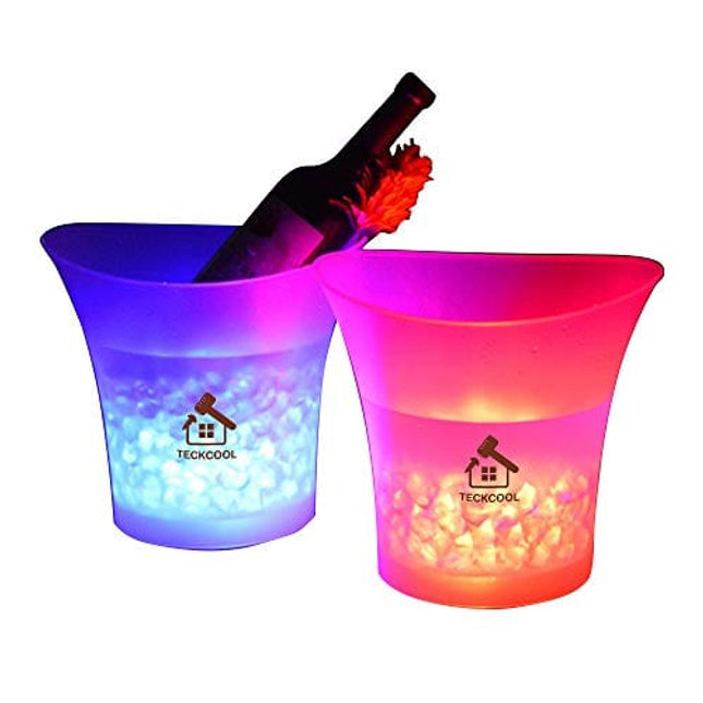 LED Ice Bucket,TECKCOOL 5L Large Capacity Wine Cooler Led Waterproof with Colors Changing,Retro Champagne Wine Drinks Beer Bucket,Power by 2 AA Batteries,for Party,Home,Bar,etc (batteries not include)