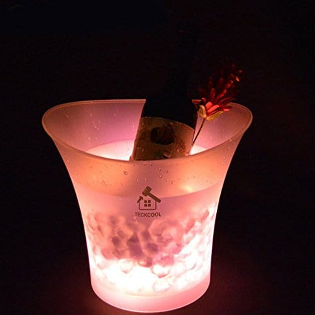 LED Ice Bucket,TECKCOOL 5L Large Capacity Wine Cooler Led Waterproof with Colors Changing,Retro Champagne Wine Drinks Beer Bucket,Power by 2 AA Batteries,for Party,Home,Bar,etc (batteries not include)
