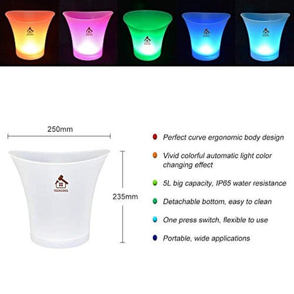 LED Ice Bucket,TECKCOOL 5L Large Capacity Wine Cooler Led Waterproof with Colors Changing,Retro Champagne Wine Drinks Beer Bucket,Power by 2 AA Batteries,for Party,Home,Bar,etc (batteries not include)