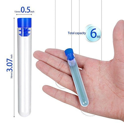 Teenitor 50 Pack Clear Plastic Test Tubes with Blue Caps, 13×78mm, Great for Halloween Party