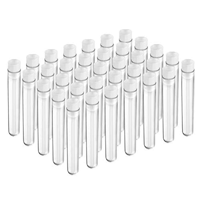 Temedon 100pcs Test Tubes, 16x100mm(10ml) Plastic Test Tubes with Caps for Lash Wands, Scientific Experiments, Plant Propagation
