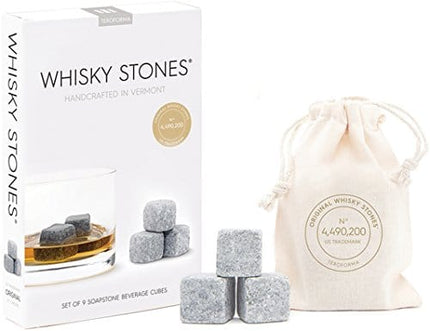 Original Whisky Stones CLASSIC By Teroforma – Handcrafted Natural Soapstone Beverage Chilling Cubes (Set of 9)