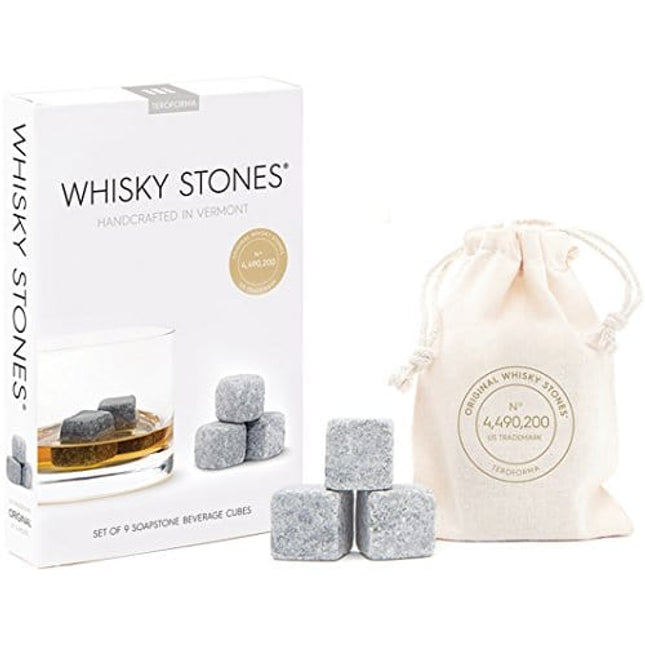 Original Whisky Stones CLASSIC By Teroforma – Handcrafted Natural Soapstone Beverage Chilling Cubes (Set of 9)