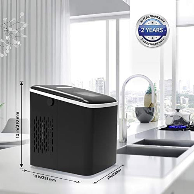 Terra Hiker Ice Maker for Countertop with Handle, 9 Ice Cubes Ready in 6 Minutes, 28.7 lbs Ice in 24 Hours, No Water Line and Drain Line Required, Home Ice Machine with Ice Scoop and Basket