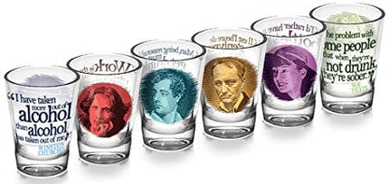 The Unemployed Philosophers Guild Great Drinkers Shot Glasses, Red/Blue/Yellow/Purple/Green/Grey (6-Piece)