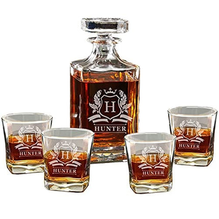 Custom Engraved Groomsmen - Whiskey Decanter Set and 4 Glasses Set - Personalized and Monogrammed with WPS Styles