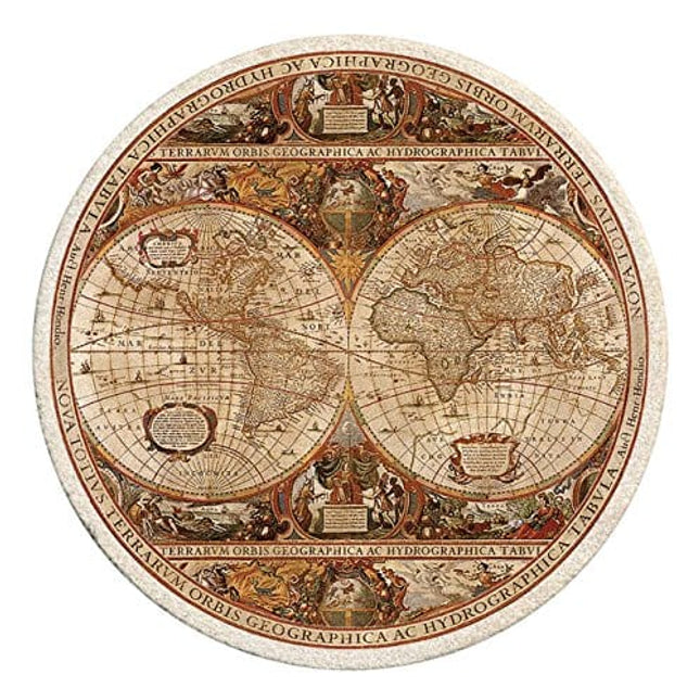 Thirstystone Old World Passages Printed Sandstone Coasters, All Natural Stone with Non-Slip Cork Backing, Drink Absorbent & Protects Table, Set of 4,Antique Map