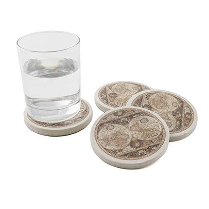 Thirstystone Old World Passages Printed Sandstone Coasters, All Natural Stone with Non-Slip Cork Backing, Drink Absorbent & Protects Table, Set of 4,Antique Map