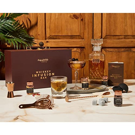 Thoughtfully Cocktails, Whiskey Infusion Case Gift Set, Includes Whiskey Decanter, Jigger, Bar Spoon, Flavored Wood Chips, and More, Whiskey Infusion Kit in a Gift Briefcase (Contains NO Alcohol)