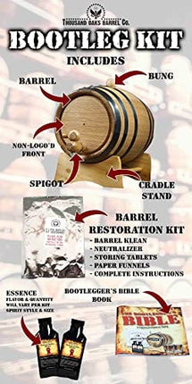 Thousand Oaks Barrel Co. - Kentucky Bourbon Whiskey Making Kit – Make & Age Spirits in a Oak Cask - Keg Aged Whisky Rum Wine Beer Gin – Oak Barrel Bootleg Kit