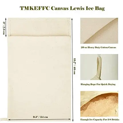 TMKEFFC Lewis Ice Bag Set Of 2, Canvas Bag for Ice Crushing，Craft Cocktail and Drinks，Reusable Three-layer thickened Bag for Home Party Bar Kitchen Use