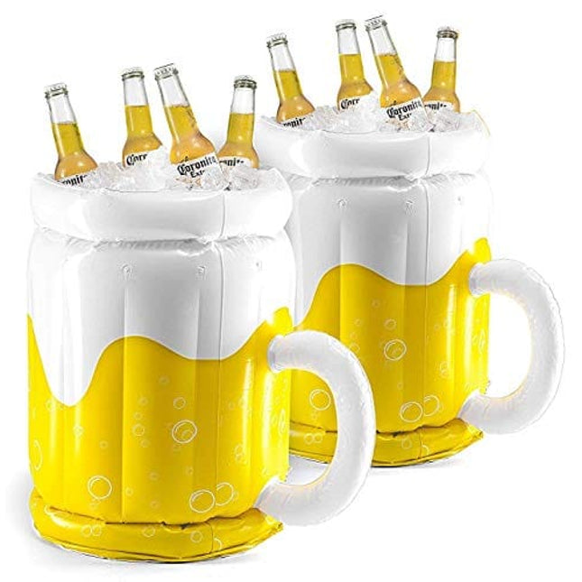 2 Pack Inflatable Beer Mug Cooler Beach Party - Inflatable Drink Coolers for Parties - 2 in1 Pool Drink Floatie Blow Up Cooler - Spongebob Party Supplies - Cheers and Beers to 30 Years