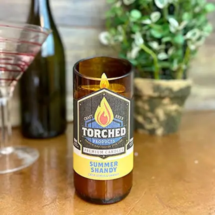 Torched Beer Scented Candles | Natural Soy Wax Candle | Summer Shandy Scent 8 oz | Makes a Great Gift for Men, Beer Lovers, and Collectors | Bar Man-Cave Decor and Accessories