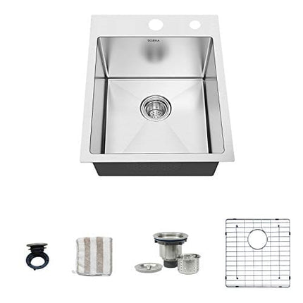 TORVA 15-Inch Drop-in Kitchen Sink, 16 Gauge Stainless Steel Topmount Single Bowl - 9 Inches Deep Bar/Prep Basin