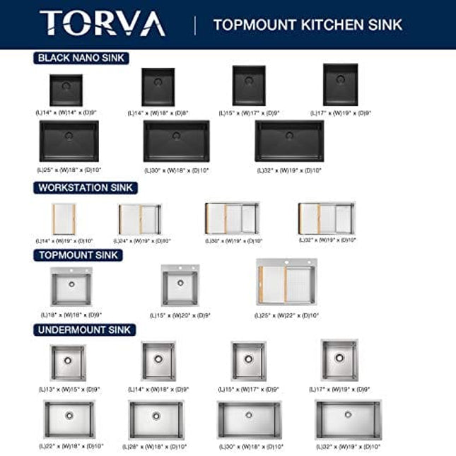 TORVA 15-Inch Drop-in Kitchen Sink, 16 Gauge Stainless Steel Topmount Single Bowl - 9 Inches Deep Bar/Prep Basin