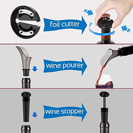 Toyuugo Electric Wine Opener , Automatic Corkscrew set contains Foil Cutter, Vacuum Stopper and Wine Aerator Pourer for Dating, Party and Wine lover (3 Piece Gift Set)