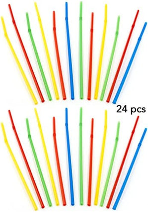 Bar Caddy Supplies (60 Pack) – Assorted Swizzle Sticks/Drink Stirrers (12 of Each Design) – Disposable Flexible Drinking Straws in 2 Sizes – Small Bar Party Supply Refill Pack for Bar Organizer