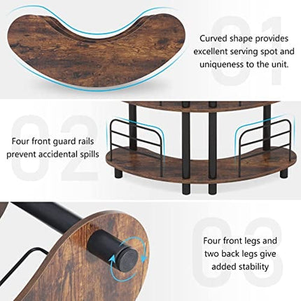 Tribesigns Bar Unit for Liquor, 3 Tier Bar Cabinet with Storage Shelves, Corner Bar Table with Wine Glasses Holder for Home/Kitchen/Bar/Pub (Rustic Brown)