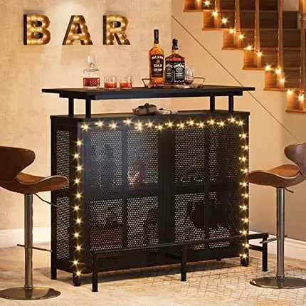 Tribesigns Home Bar Unit, 3 Tier Liquor Bar Table with Stemware Racks and Wine Storage Shelves, Wine Bar Cabinet Mini Bar for Home Kitchen Pub (Black)