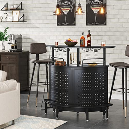 Tribesigns Smart Bar Unit with Led Lights, 3-Tier Liquor Bar Table with Wine Glasses Holder and Storage Shelves, Wine Bar Cabinet with Metal Mesh & Footrest Mini Bar Buffet Sideboard for Home Kitchen