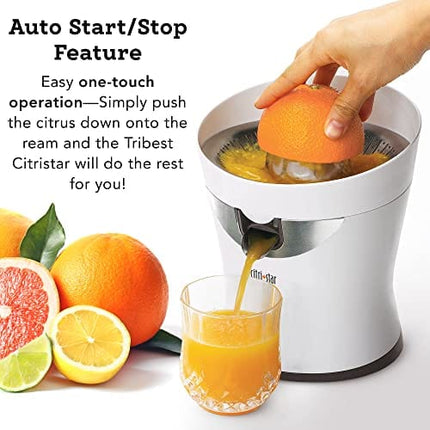 Tribest CitriStar CS-1000 Citrus Juicer, Electric Juicer for Oranges and Lemons with Stainless Steel Strainer and Spout White