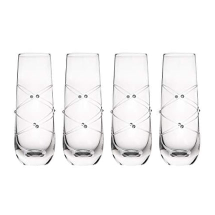 Trinkware Calici Champagne Flutes Stemless Glasses Etched With Stones – Mimosa Glasses Set of 4 – 9oz