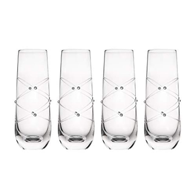 Trinkware Calici Champagne Flutes Stemless Glasses Etched With Stones – Mimosa Glasses Set of 4 – 9oz