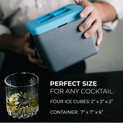 True Cubes Clear Ice Cube Maker, Clear Ice Mold - 4 Large Clear Ice Cubes for Cocktails, Drinks & Whiskey - BPA-Free Silicone Square Ice Cube Mold - Whiskey Gifts for Men