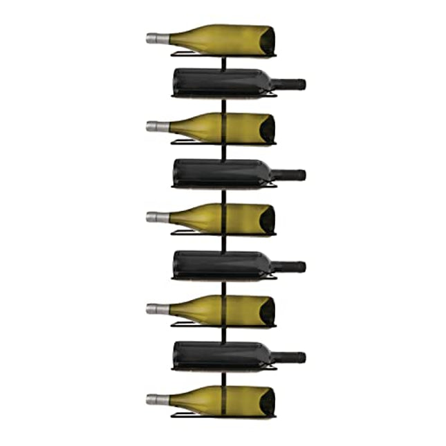 True Align Wall-Mounted Wine Rack, Black Wrought Iron, Minimalist Modern Wine Display, Alcohol Storage Solution, Holds Nine Standard Wine Bottles, 37.75" x 9.75"