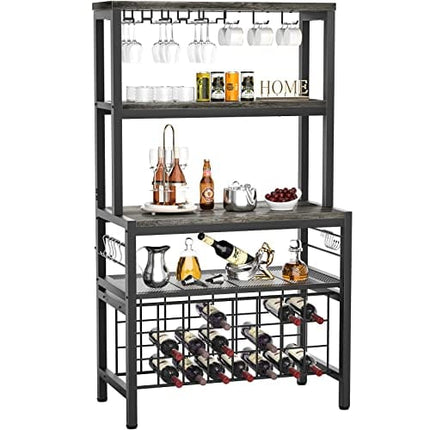 Unikito Wine Rack Table, FreeStanding Wine Bar Rack, Wine Coffee Bar Cabinet with GlassBottle Holder, Floor Liquor Wine Cabinet Storage, Multifunctional Bar Cabinet for Home Kitchen/Dining Room, Gray