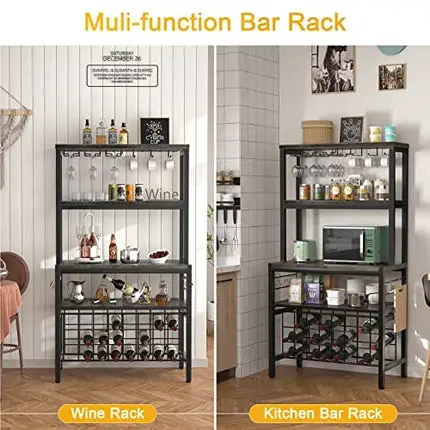 Unikito Wine Rack Table, FreeStanding Wine Bar Rack, Wine Coffee Bar Cabinet with GlassBottle Holder, Floor Liquor Wine Cabinet Storage, Multifunctional Bar Cabinet for Home Kitchen/Dining Room, Gray