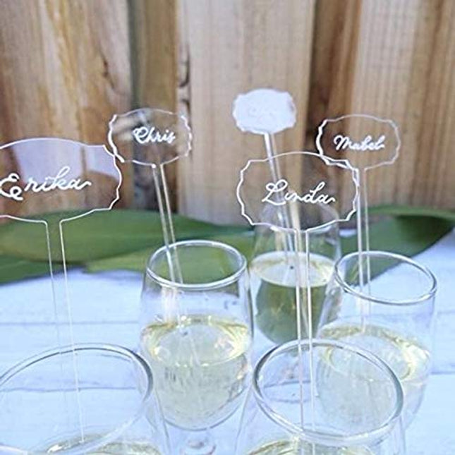 UNIQOOO 6 Inches DIY Clear Acrylic Drink Stirrers- Cocktail Swizzle Stir Sticks with Escort Place Cards- Perfect for Wedding, Birthday Parties, Bridal Shower and Holiday Event Banquet, 20 Count