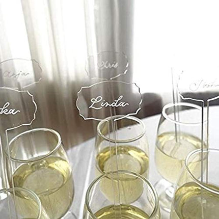 UNIQOOO 6 Inches DIY Clear Acrylic Drink Stirrers- Cocktail Swizzle Stir Sticks with Escort Place Cards- Perfect for Wedding, Birthday Parties, Bridal Shower and Holiday Event Banquet, 20 Count