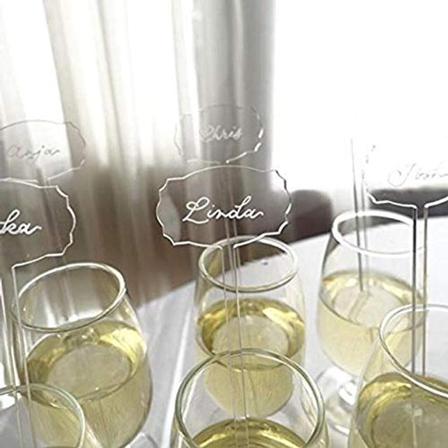 UNIQOOO 6 Inches DIY Clear Acrylic Drink Stirrers- Cocktail Swizzle Stir Sticks with Escort Place Cards- Perfect for Wedding, Birthday Parties, Bridal Shower and Holiday Event Banquet, 20 Count