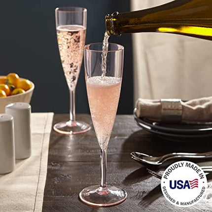 US Acrylic Plastic 5 ounce One Piece Champagne Flute in Rose | Set of 12 Wine Stems | Reusable, BPA-free, Made in the USA, Top-rack Dishwasher Safe