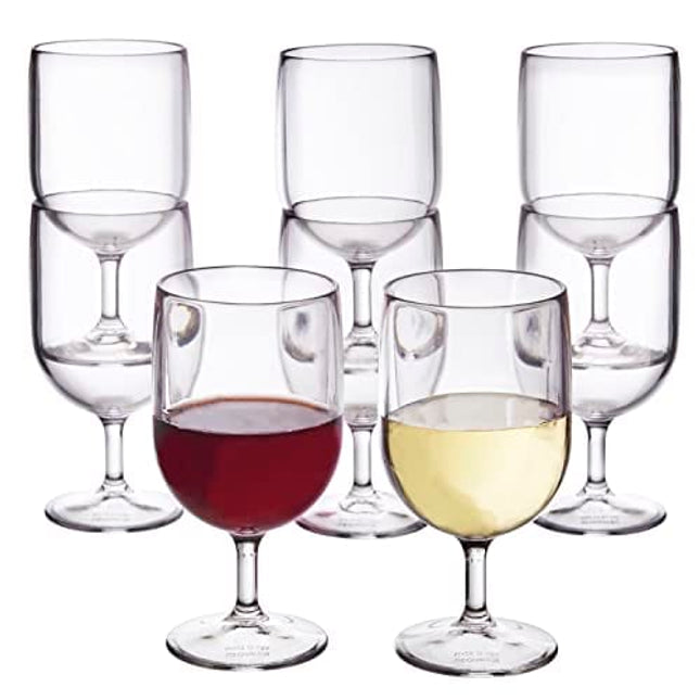US Acrylic Stackable 8 ounce Plastic Wine Stems in Clear | Set of 8 Reusable, BPA-free, Made in the USA, Top-rack Dishwasher Safe